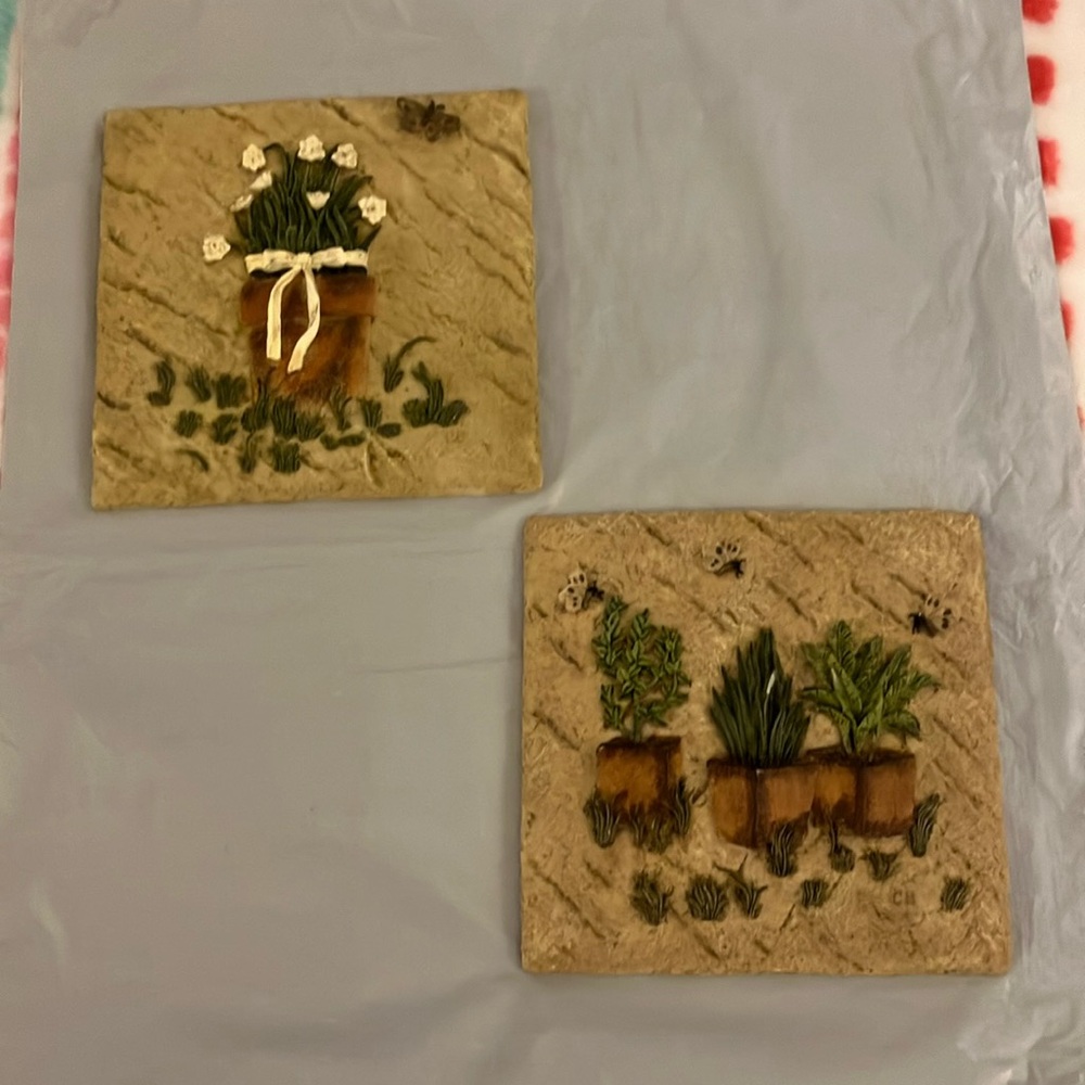 Two Floral Resin 3 D  Plaques by Cheri Blum